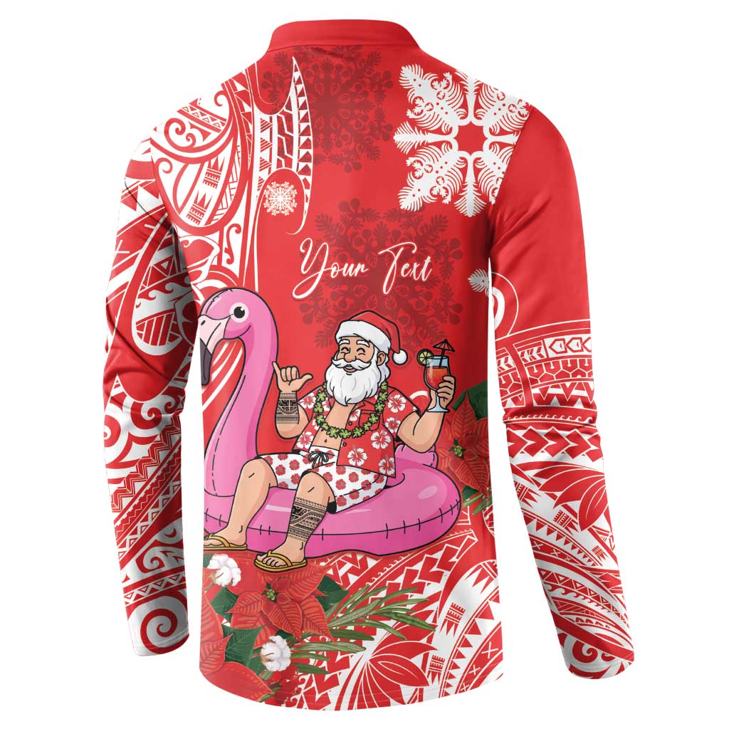 Personalized Hawaii Christmas Button Sweatshirt Mele Kalikimaka Chilling Shaka Santa Flamingo - Polynesian Pride