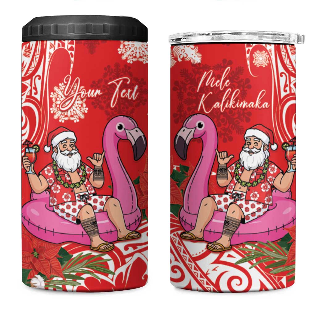 Personalized Hawaii Christmas 4 in 1 Can Cooler Tumbler Mele Kalikimaka Chilling Shaka Santa Flamingo - Polynesian Pride