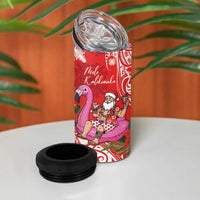 Personalized Hawaii Christmas 4 in 1 Can Cooler Tumbler Mele Kalikimaka Chilling Shaka Santa Flamingo - Polynesian Pride