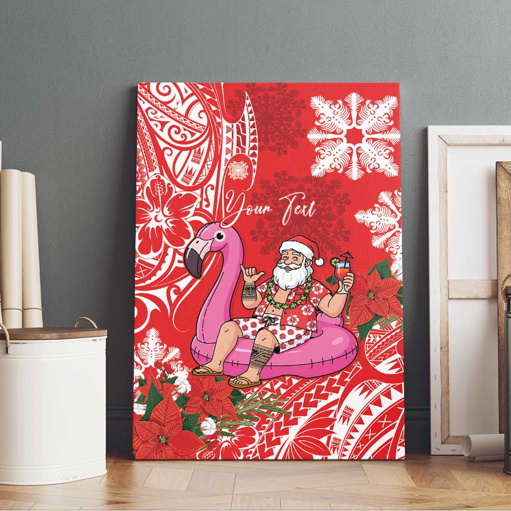 Personalized Hawaii Christmas Canvas Wall Art Mele Kalikimaka Chilling Shaka Santa Flamingo - Polynesian Pride