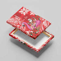 Personalized Hawaii Christmas Canvas Wall Art Mele Kalikimaka Chilling Shaka Santa Flamingo - Polynesian Pride