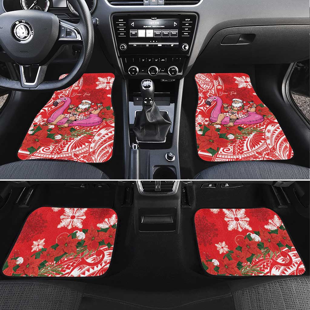Personalized Hawaii Christmas Car Mats Mele Kalikimaka Chilling Shaka Santa Flamingo - Polynesian Pride