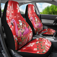 Personalized Hawaii Christmas Car Seat Cover Mele Kalikimaka Chilling Shaka Santa Flamingo - Polynesian Pride