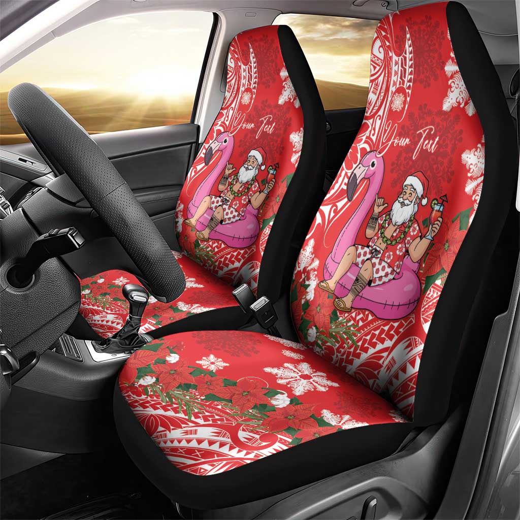 Personalized Hawaii Christmas Car Seat Cover Mele Kalikimaka Chilling Shaka Santa Flamingo - Polynesian Pride