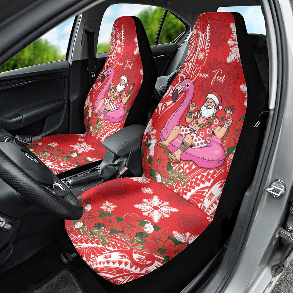 Personalized Hawaii Christmas Car Seat Cover Mele Kalikimaka Chilling Shaka Santa Flamingo - Polynesian Pride
