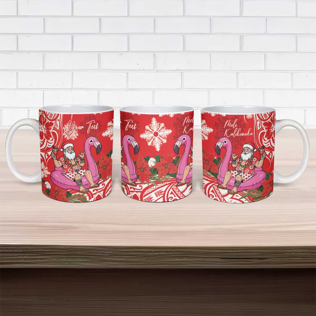 Personalized Hawaii Christmas Ceramic Mug Mele Kalikimaka Chilling Shaka Santa Flamingo - Polynesian Pride