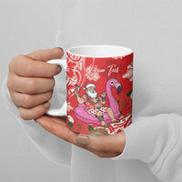 Personalized Hawaii Christmas Ceramic Mug Mele Kalikimaka Chilling Shaka Santa Flamingo - Polynesian Pride