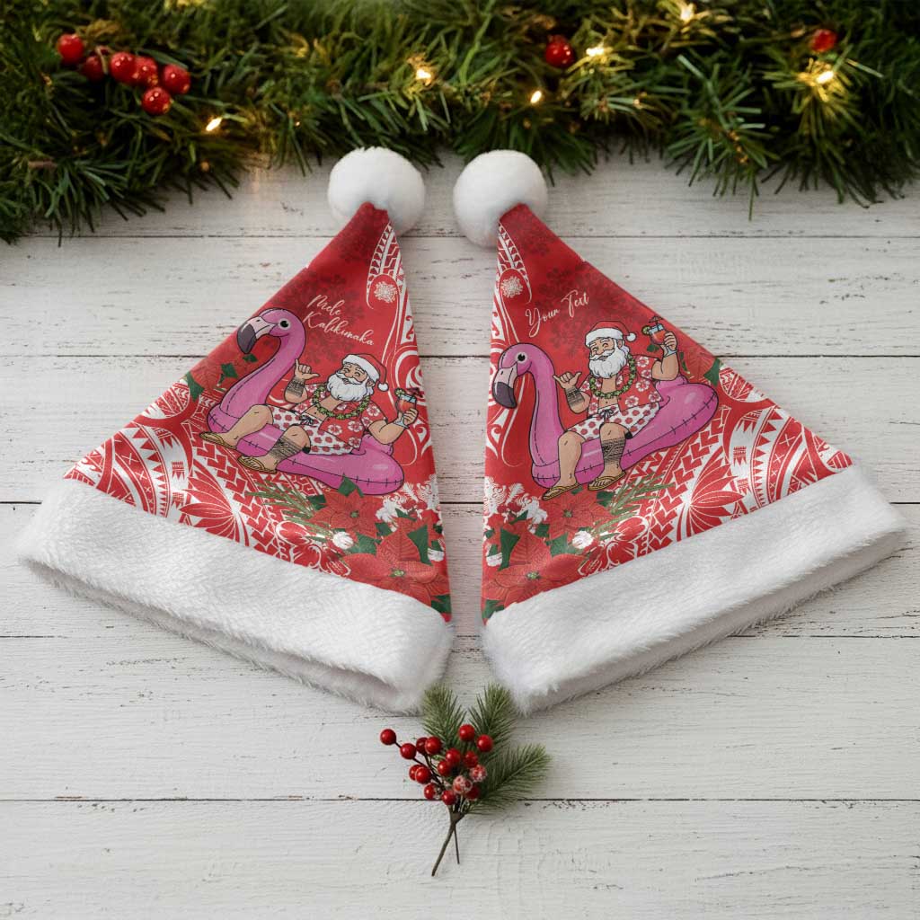 Personalized Hawaii Christmas Santa Hat Mele Kalikimaka Chilling Shaka Santa Flamingo - Polynesian Pride