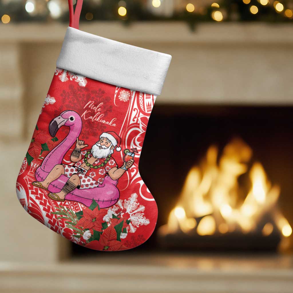 Personalized Hawaii Christmas Stocking Mele Kalikimaka Chilling Shaka Santa Flamingo - Polynesian Pride