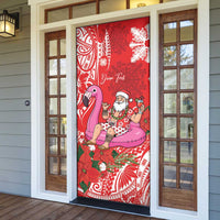 Personalized Hawaii Christmas Door Cover Mele Kalikimaka Chilling Shaka Santa Flamingo - Polynesian Pride