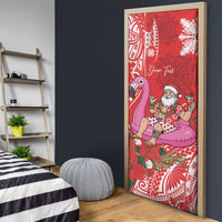 Personalized Hawaii Christmas Door Cover Mele Kalikimaka Chilling Shaka Santa Flamingo - Polynesian Pride