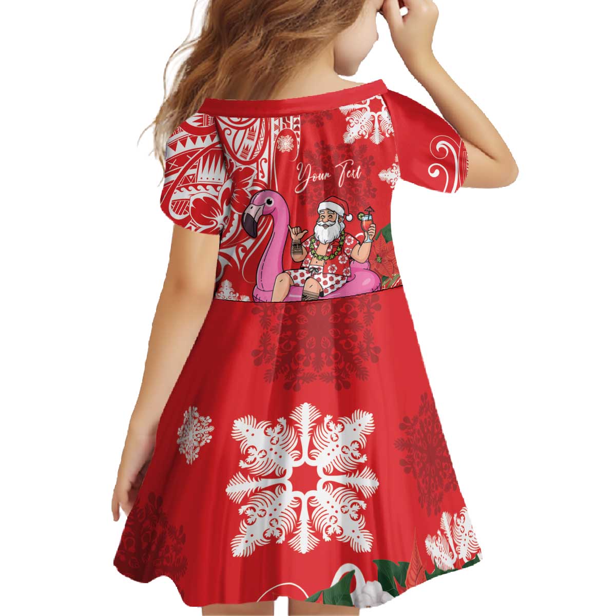 Personalized Hawaii Christmas Family Matching Off The Shoulder Long Sleeve Dress and Hawaiian Shirt Mele Kalikimaka Chilling Shaka Santa Flamingo - Polynesian Pride