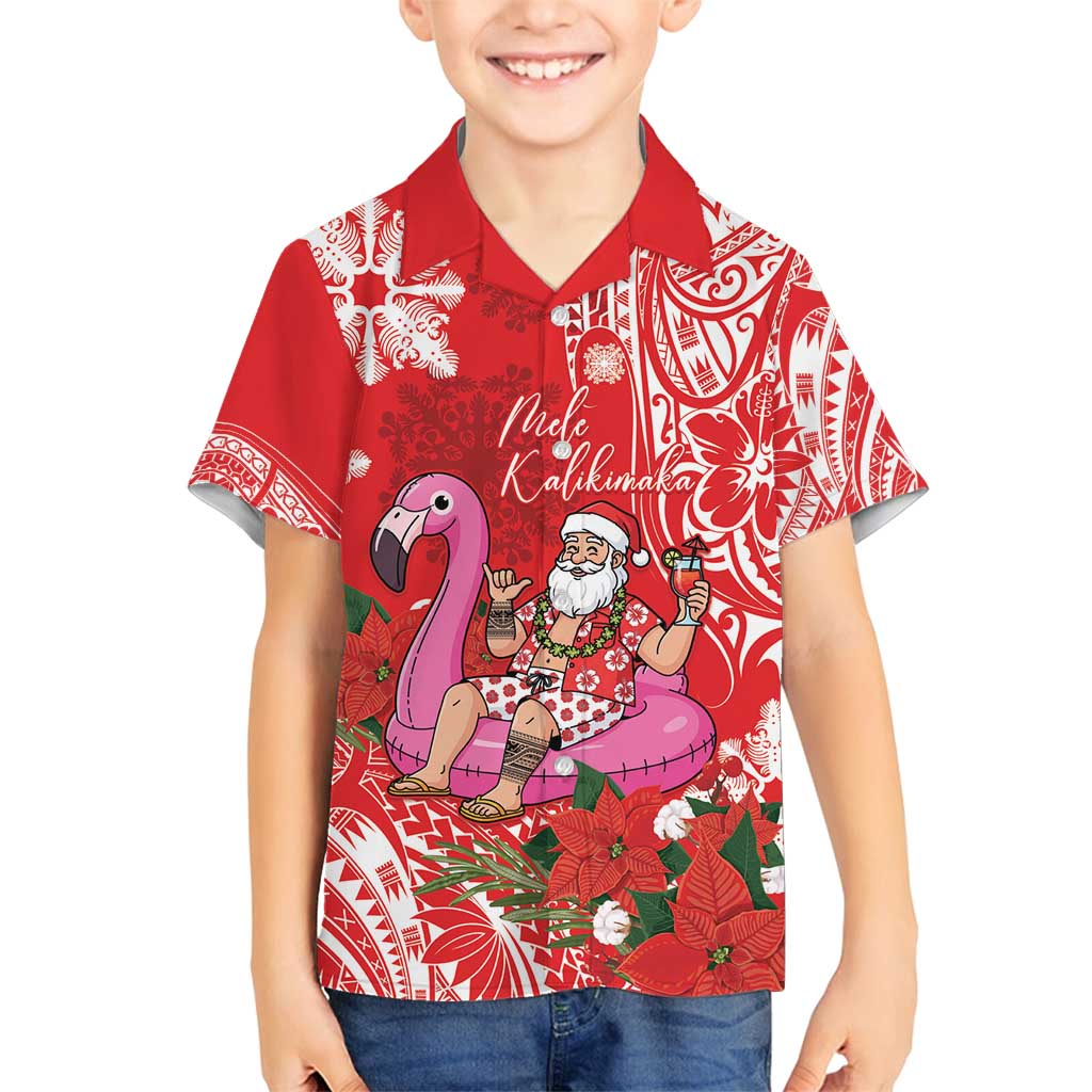 Personalized Hawaii Christmas Family Matching Off Shoulder Maxi Dress and Hawaiian Shirt Mele Kalikimaka Chilling Shaka Santa Flamingo - Polynesian Pride