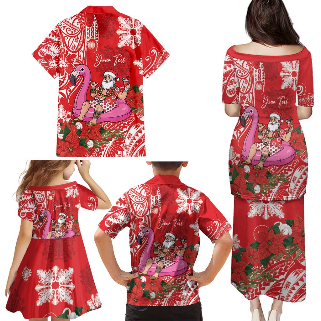 Personalized Hawaii Christmas Family Matching Puletasi and Hawaiian Shirt Mele Kalikimaka Chilling Shaka Santa Flamingo - Polynesian Pride