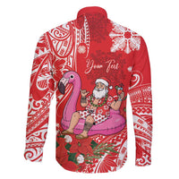 Personalized Hawaii Christmas Family Matching Puletasi and Hawaiian Shirt Mele Kalikimaka Chilling Shaka Santa Flamingo - Polynesian Pride