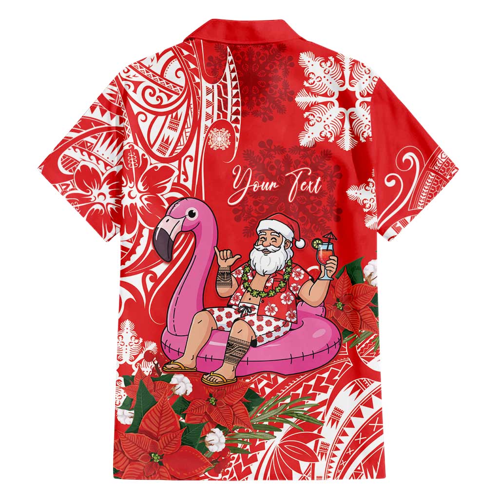 Personalized Hawaii Christmas Family Matching Short Sleeve Bodycon Dress and Hawaiian Shirt Mele Kalikimaka Chilling Shaka Santa Flamingo - Polynesian Pride