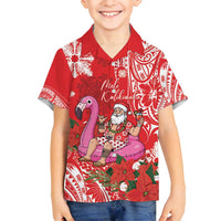 Personalized Hawaii Christmas Family Matching Summer Maxi Dress and Hawaiian Shirt Mele Kalikimaka Chilling Shaka Santa Flamingo - Polynesian Pride