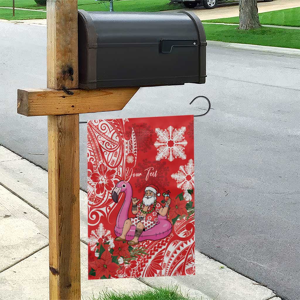 Personalized Hawaii Christmas Garden Flag Mele Kalikimaka Chilling Shaka Santa Flamingo - Polynesian Pride