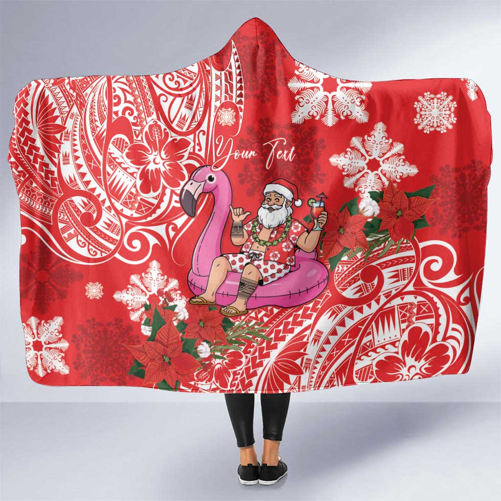 Personalized Hawaii Christmas Hooded Blanket Mele Kalikimaka Chilling Shaka Santa Flamingo - Polynesian Pride