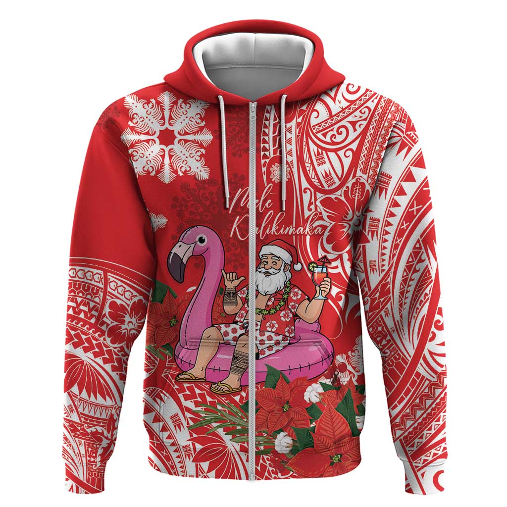 Personalized Hawaii Christmas Hoodie Mele Kalikimaka Chilling Shaka Santa Flamingo - Polynesian Pride