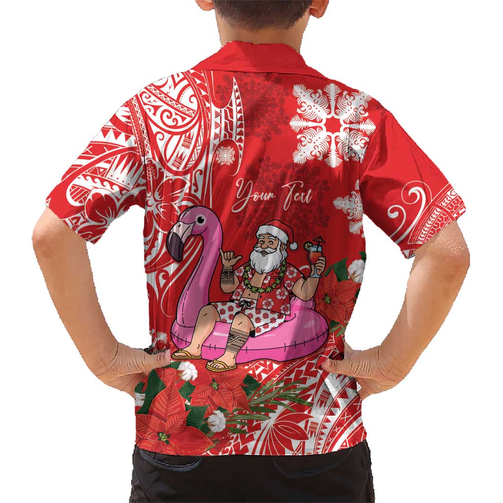 Personalized Hawaii Christmas Kid Hawaiian Shirt Mele Kalikimaka Chilling Shaka Santa Flamingo - Polynesian Pride