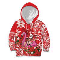 Personalized Hawaii Christmas Kid Hoodie Mele Kalikimaka Chilling Shaka Santa Flamingo - Polynesian Pride