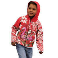 Personalized Hawaii Christmas Kid Hoodie Mele Kalikimaka Chilling Shaka Santa Flamingo - Polynesian Pride