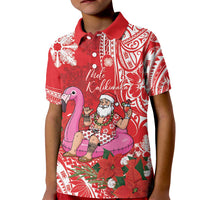 Personalized Hawaii Christmas Kid Polo Shirt Mele Kalikimaka Chilling Shaka Santa Flamingo - Polynesian Pride