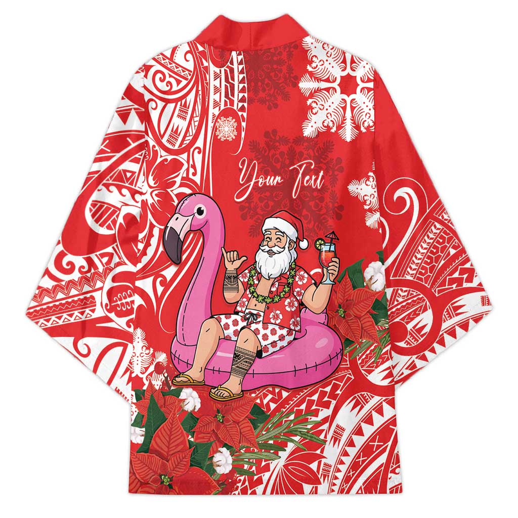 Personalized Hawaii Christmas Kimono Mele Kalikimaka Chilling Shaka Santa Flamingo - Polynesian Pride