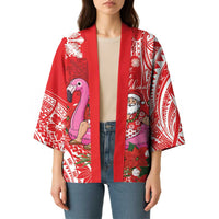 Personalized Hawaii Christmas Kimono Mele Kalikimaka Chilling Shaka Santa Flamingo - Polynesian Pride