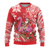 Personalized Hawaii Christmas Ugly Christmas Sweater Mele Kalikimaka Chilling Shaka Santa Flamingo - Polynesian Pride