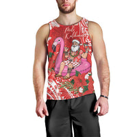 Personalized Hawaii Christmas Men Tank Top Mele Kalikimaka Chilling Shaka Santa Flamingo - Polynesian Pride