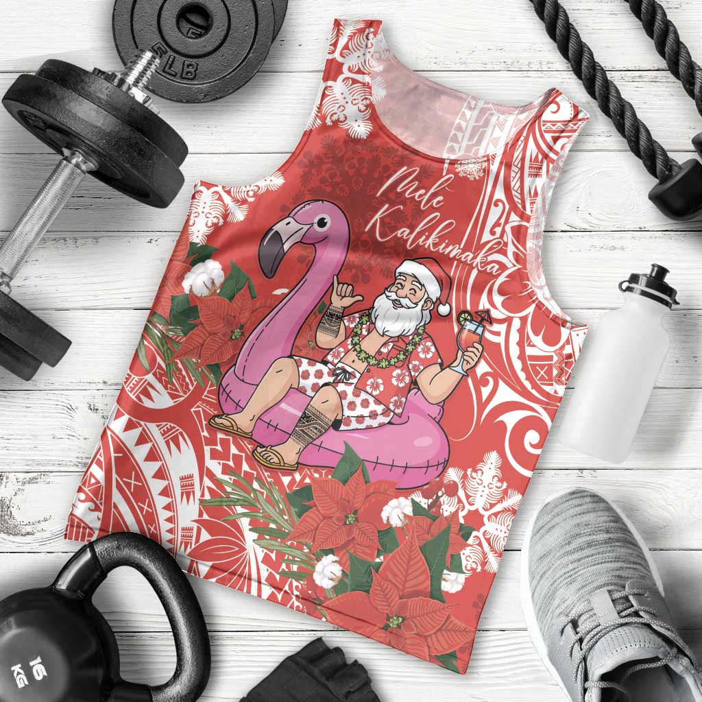 Personalized Hawaii Christmas Men Tank Top Mele Kalikimaka Chilling Shaka Santa Flamingo - Polynesian Pride