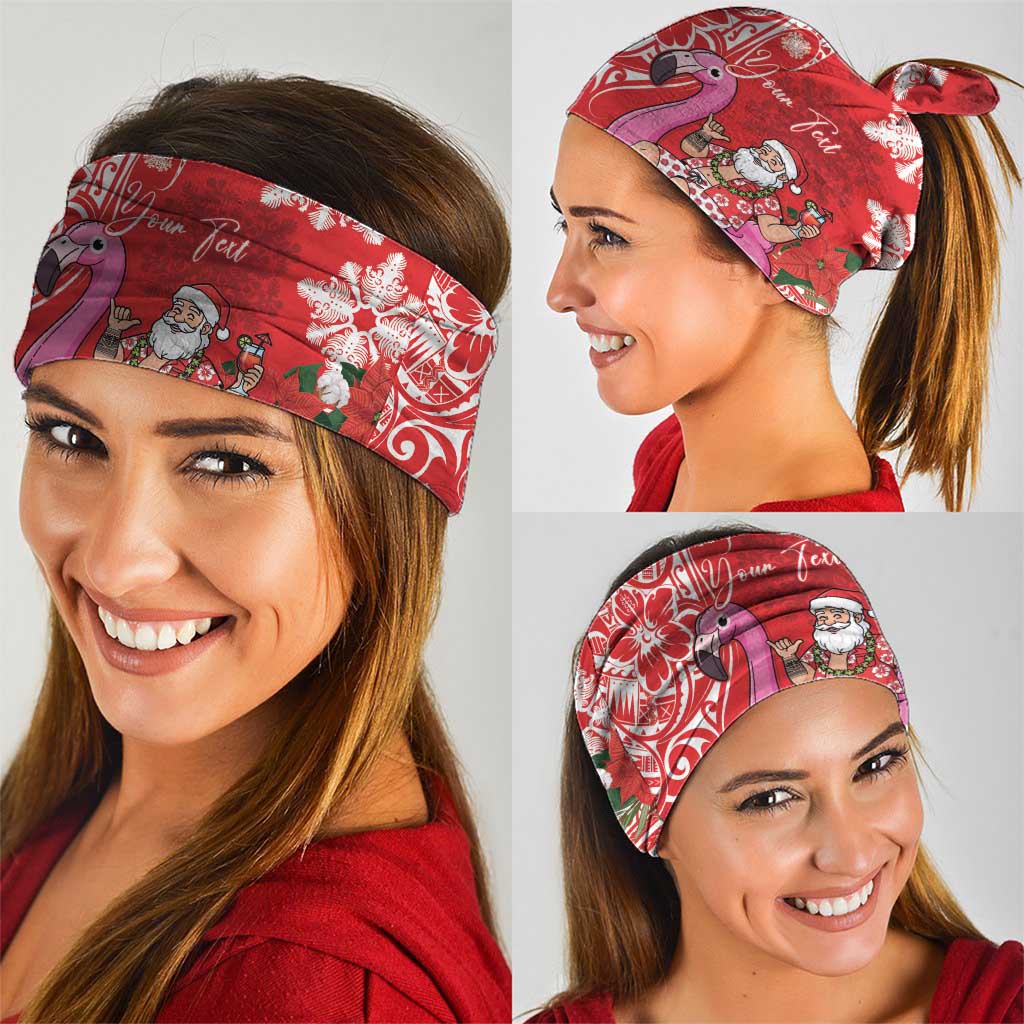 Personalized Hawaii Christmas Neck Gaiter Mele Kalikimaka Chilling Shaka Santa Flamingo - Polynesian Pride