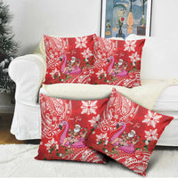 Personalized Hawaii Christmas Pillow Cover Mele Kalikimaka Chilling Shaka Santa Flamingo - Polynesian Pride