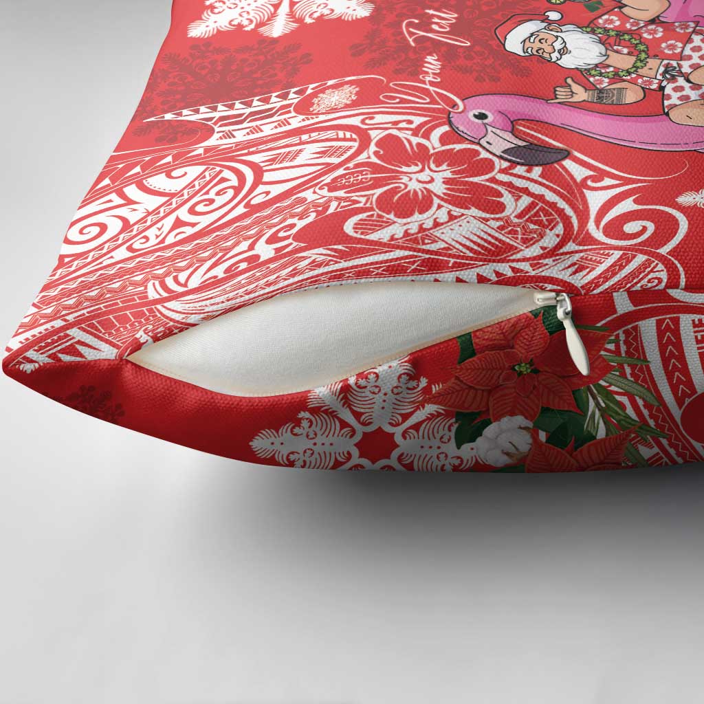 Personalized Hawaii Christmas Pillow Cover Mele Kalikimaka Chilling Shaka Santa Flamingo - Polynesian Pride