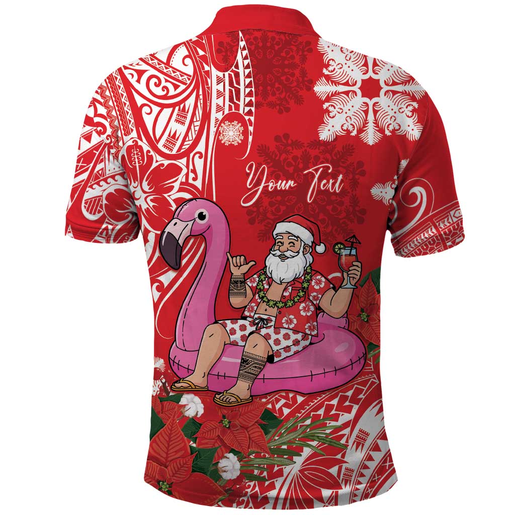Personalized Hawaii Christmas Polo Shirt Mele Kalikimaka Chilling Shaka Santa Flamingo - Polynesian Pride