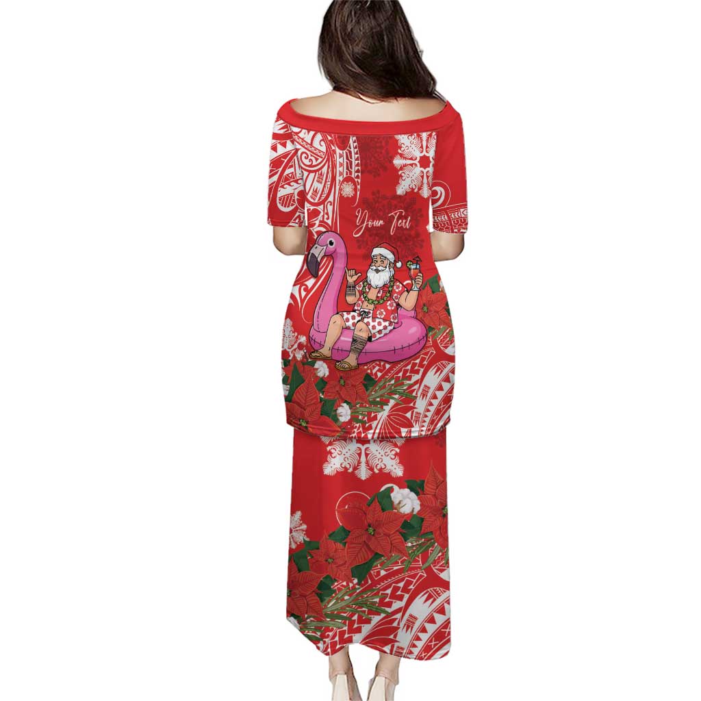 Personalized Hawaii Christmas Puletasi Mele Kalikimaka Chilling Shaka Santa Flamingo - Polynesian Pride