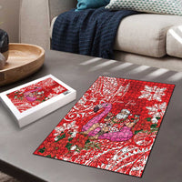 Personalized Hawaii Christmas Puzzle Mele Kalikimaka Chilling Shaka Santa Flamingo - Polynesian Pride