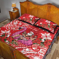 Personalized Hawaii Christmas Quilt Bed Set Mele Kalikimaka Chilling Shaka Santa Flamingo - Polynesian Pride