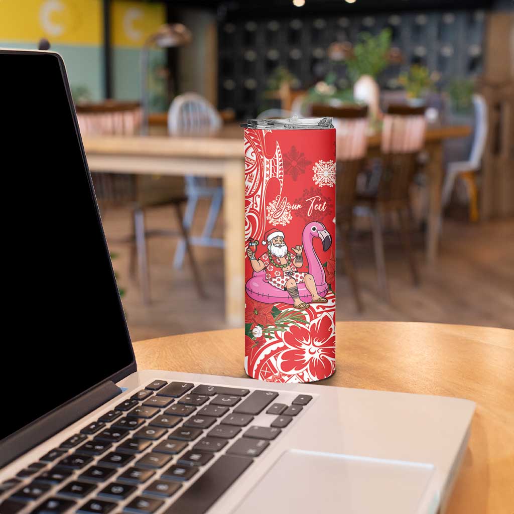 Personalized Hawaii Christmas Skinny Tumbler Mele Kalikimaka Chilling Shaka Santa Flamingo - Polynesian Pride