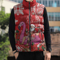 Personalized Hawaii Christmas Sleeveless Puffer Jacket Mele Kalikimaka Chilling Shaka Santa Flamingo - Polynesian Pride