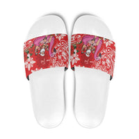 Personalized Hawaii Christmas Slide Sandals Mele Kalikimaka Chilling Shaka Santa Flamingo - Polynesian Pride