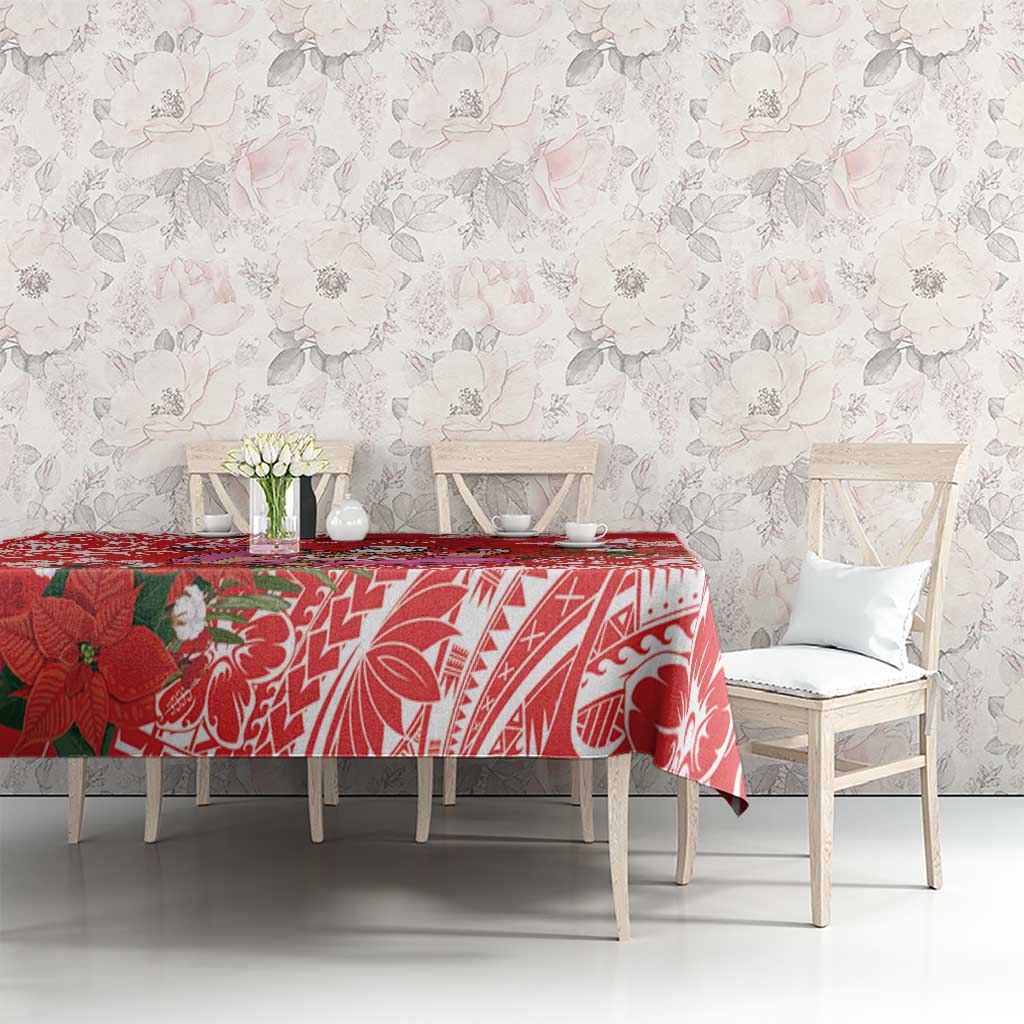 Personalized Hawaii Christmas Tablecloth Mele Kalikimaka Chilling Shaka Santa Flamingo - Polynesian Pride