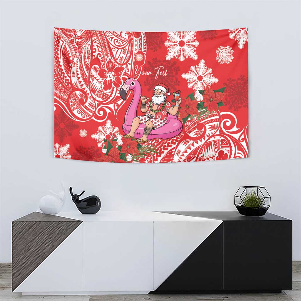 Personalized Hawaii Christmas Tapestry Mele Kalikimaka Chilling Shaka Santa Flamingo - Polynesian Pride