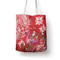 Personalized Hawaii Christmas Tote Bag Mele Kalikimaka Chilling Shaka Santa Flamingo - Polynesian Pride