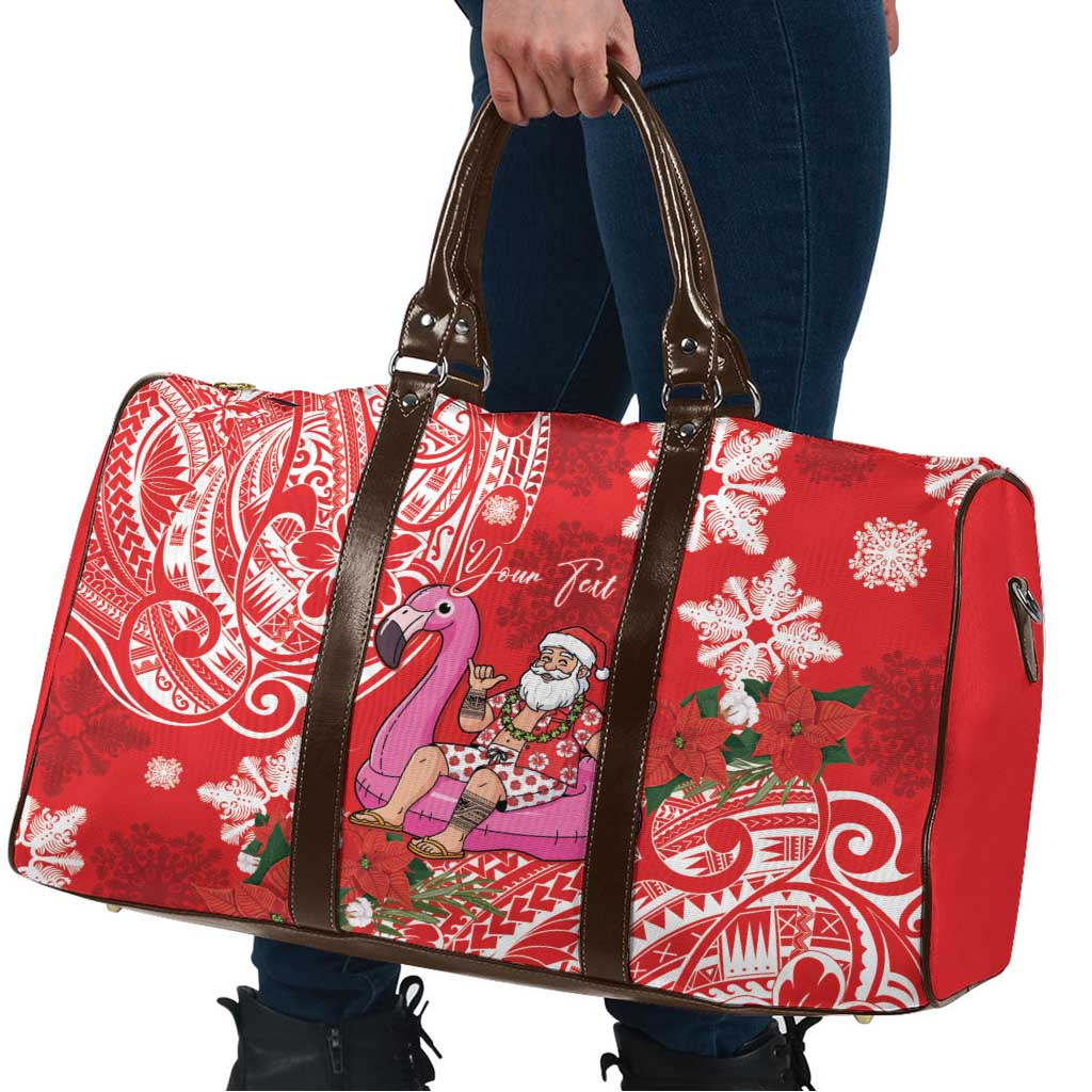 Personalized Hawaii Christmas Travel Bag Mele Kalikimaka Chilling Shaka Santa Flamingo - Polynesian Pride