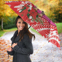 Personalized Hawaii Christmas Umbrella Mele Kalikimaka Chilling Shaka Santa Flamingo - Polynesian Pride
