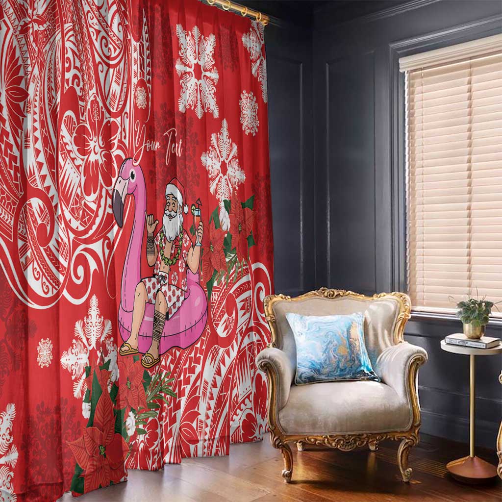 Personalized Hawaii Christmas Window Curtain Mele Kalikimaka Chilling Shaka Santa Flamingo - Polynesian Pride
