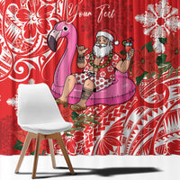 Personalized Hawaii Christmas Window Curtain Mele Kalikimaka Chilling Shaka Santa Flamingo - Polynesian Pride